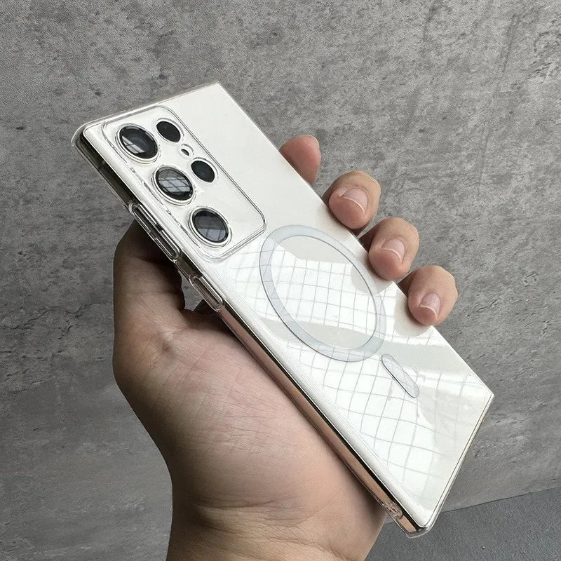 Glossy Transparent Ultra Thin PC Magnetic Case for Samsung Galaxy S26 S25 S24 S23 Ultra S22 Plus Wireless Charger S25 Plus Cover