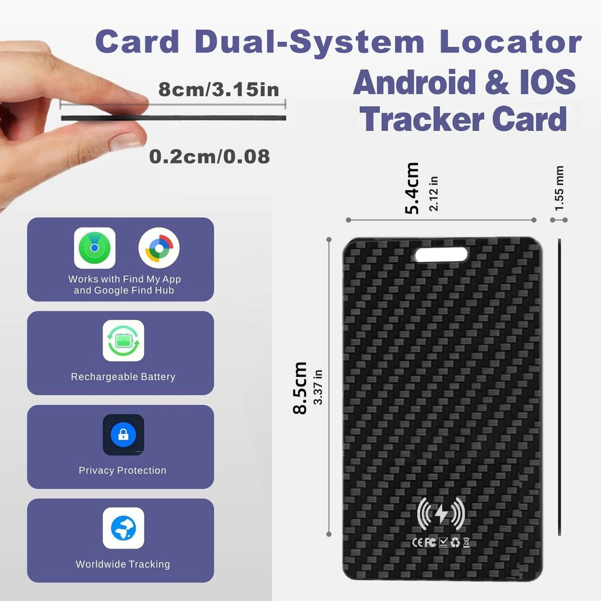Smart Wallet Tracker Card, Works with Apple Find My & Android Find Hub, IP68 Waterproof Item Locator with 70dB+ Loud Alarm, 3-5 Months Ultra-Long Battery Life, App Notifications, Historical Tracking & Multi-User Sharing