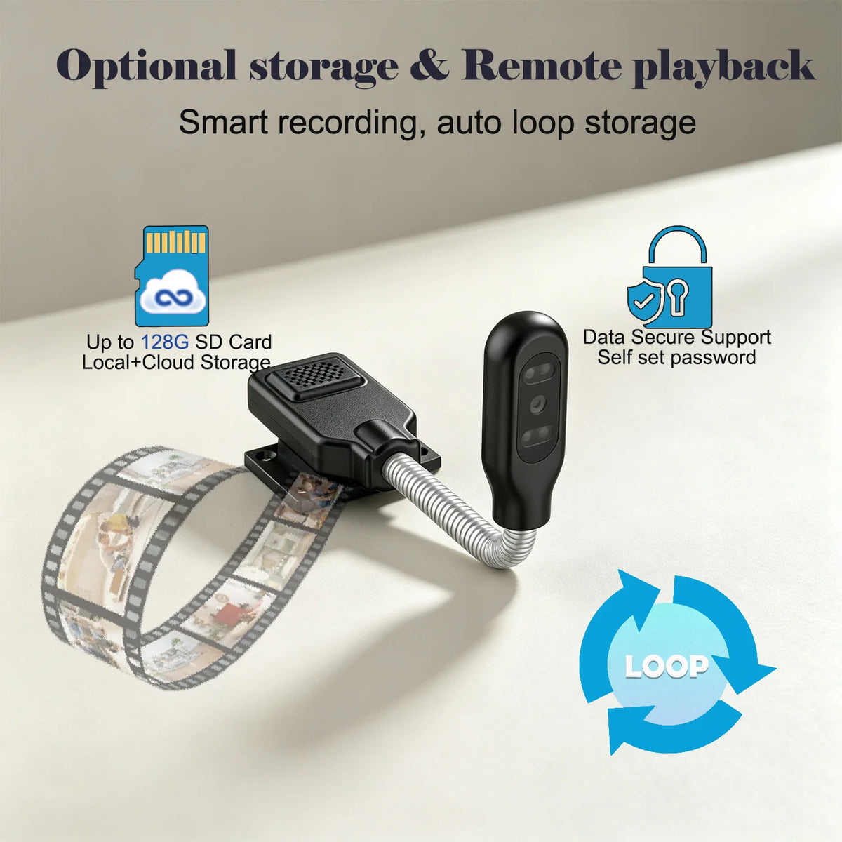 PNZEO Smart Flexible Gooseneck Baby & Pet Monitor Camera Motion Detection Two-Way Audio Home Security Camera