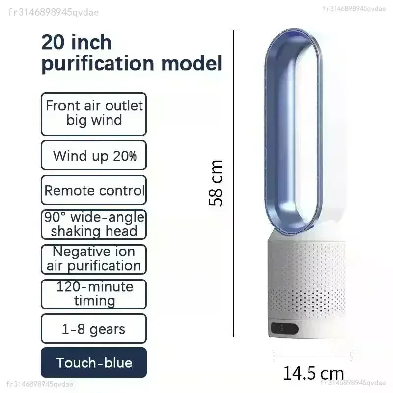 2026 Space Saving Bladeless Tower Fan Energy Saving Air Purifier Circulator Ultra Quiet Fan for Home Dorm Office
