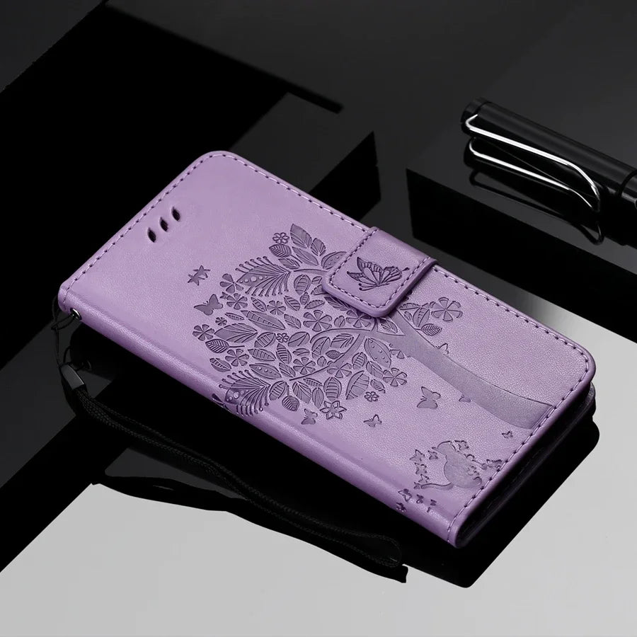Wallet Tree Embossing Flip Leather Case For Samsung Galaxy A07 A15 A16 A17 A35 A36 A55 A56 S25 Edge S24 S23 S22 S21 Ultra S20 FE