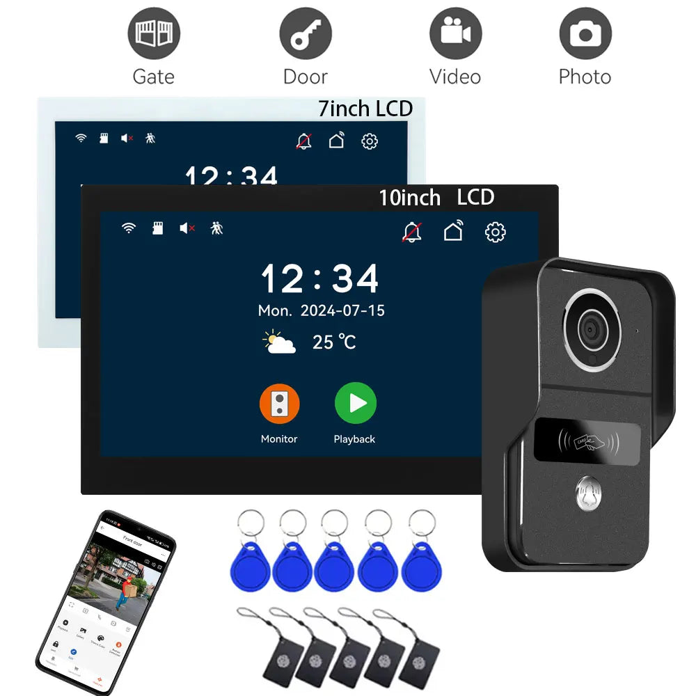 1080P Tuya Smart Doorbell Camera Home Video Intercom 5G Wifi 2 Wires 7/10 Inch Wireless Video Doorphone System 5-in-1 NFC Unlock