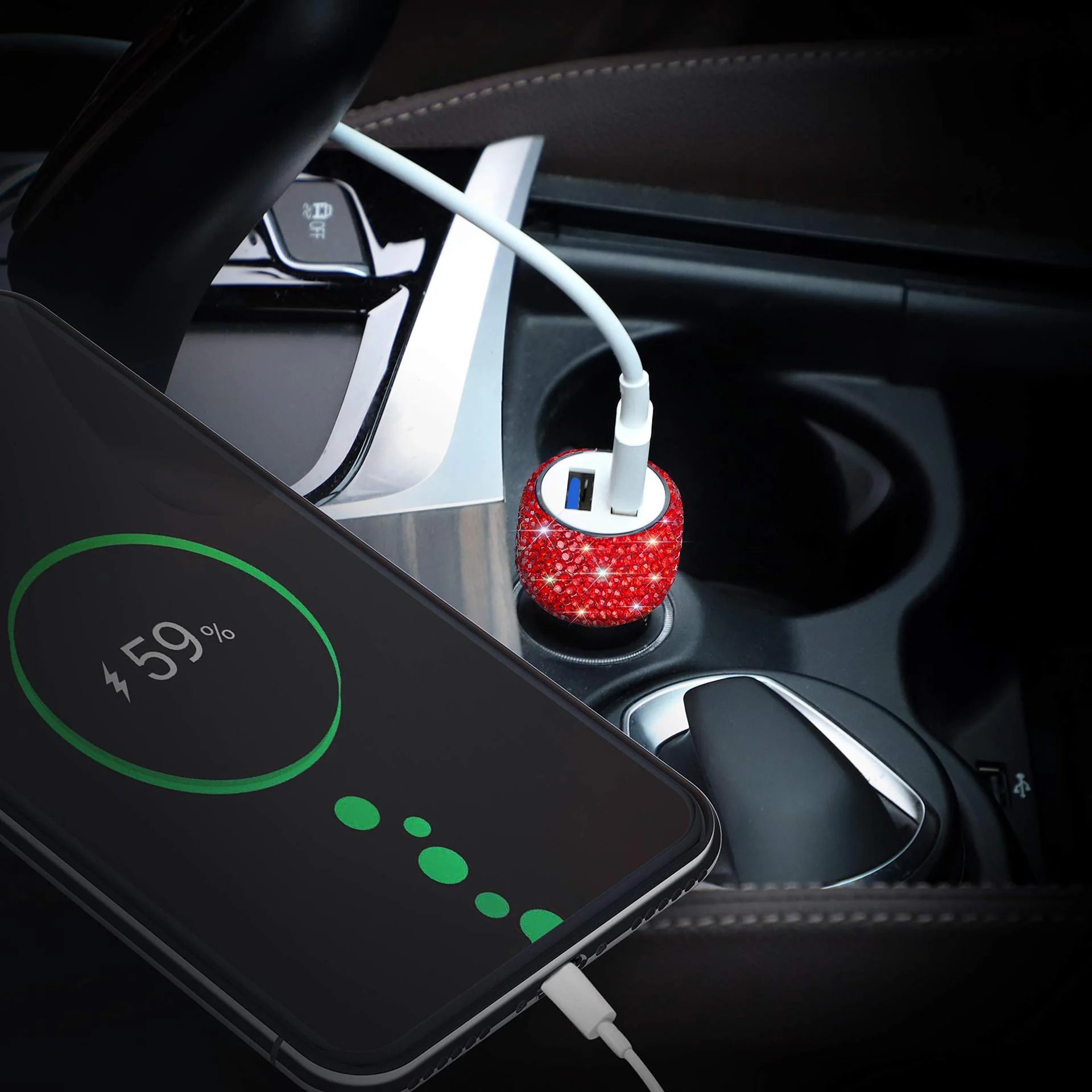 Car Dual USB Charger Port Fast Adapter Car Accessories Interior for Woman Car Bling USB Styling Diamond Car Accessories Interior