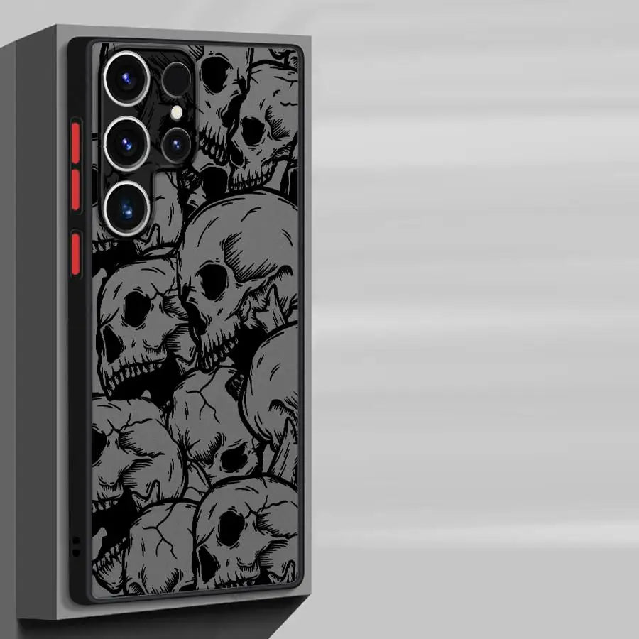 Phone Case for Samsung Galaxy S25 S24 Ultra S22 S21 S20 S10 Plus S23 FE S20FE Matte Cover Shell Four Spooky Skull Patterns Black