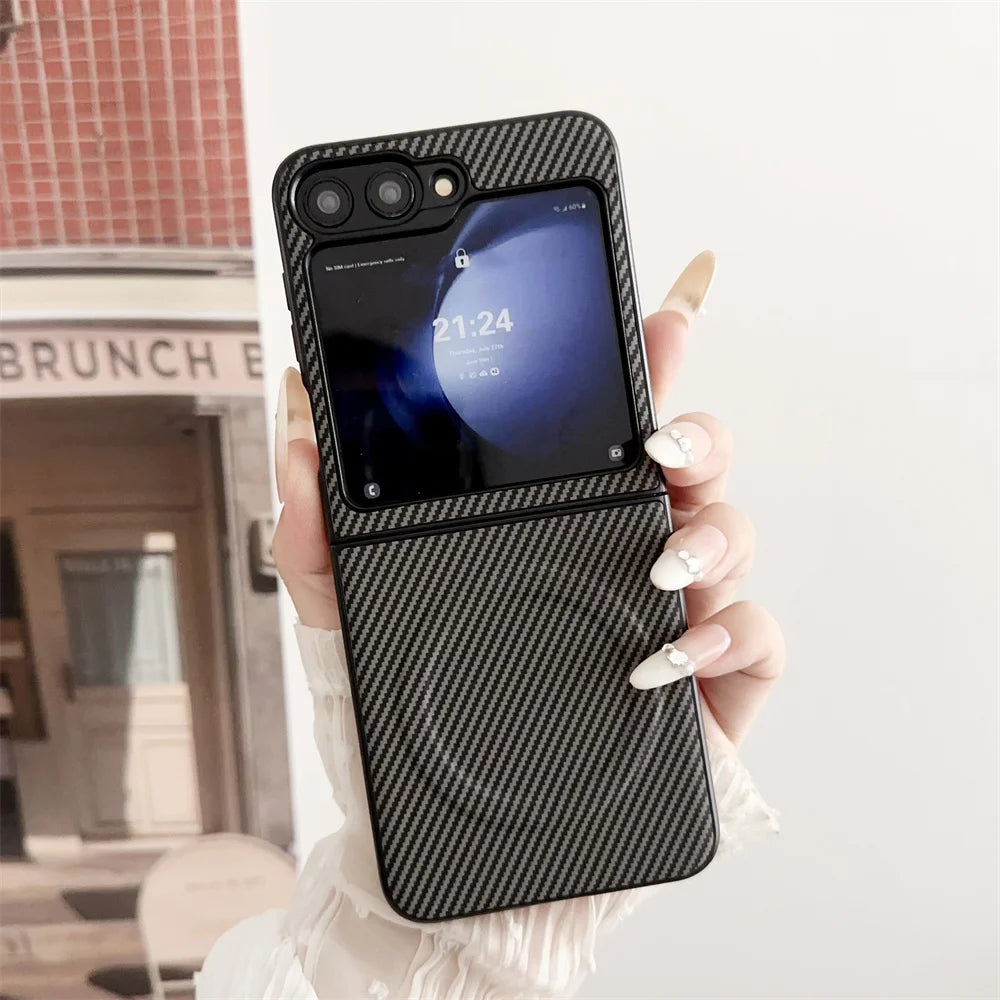 Carbon fiber Skin for Magsafe Case for Samsung Galaxy Z Flip 7 3 4 5 Flip6 Flip5 Flip 8 6 Magnetic Wireless Charging thin Cover