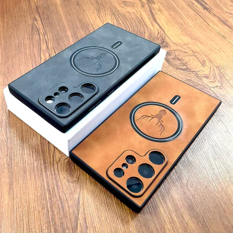 PU Leather Case For Magsafe Wireless Charge For Samsung Galaxy S26 S25 S24 S23 S22 S21 Ultra Plus FE Note 20 S 26 S25FE Cover