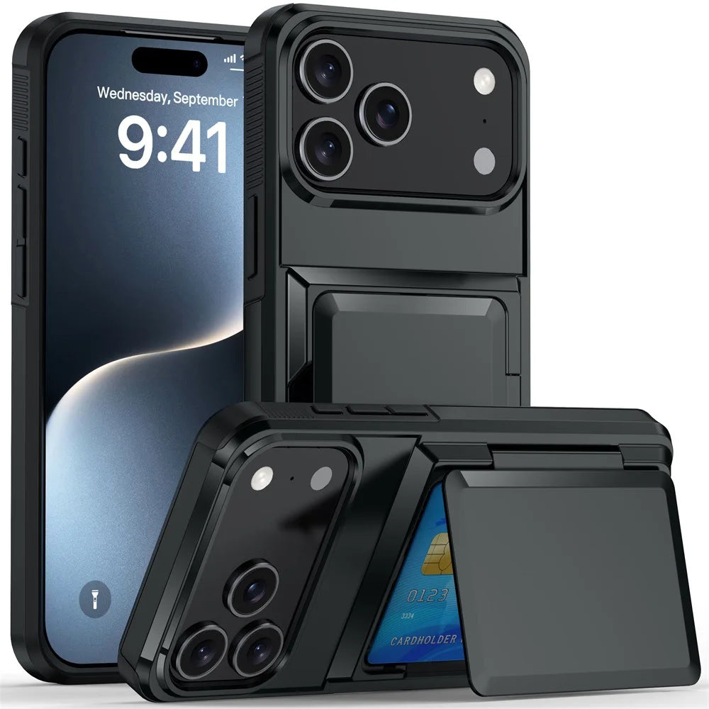 Wallet Case For iPhone 17 Pro Max 16 Pro Max 15 14 13 12 Protective Credit ID Card Holder Heavy Duty Protection Shockproof Cover
