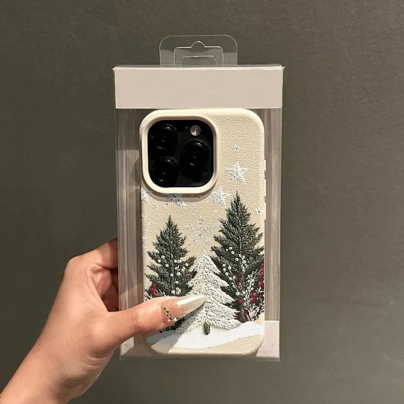 Christmas Tree Design Lychee Texture Phone Case For iPhone 17 16 15 14 13 12 11 Pro Max 17 Air 15 14 Plus X XS XR 16E Soft Cover
