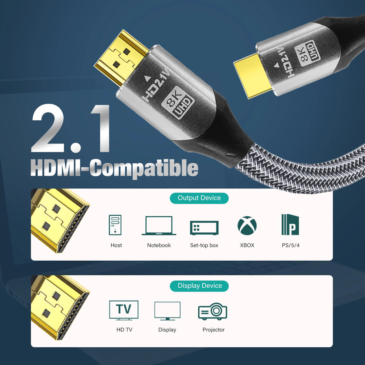UHD 8K HDMI Cable 48Gbps High Speed HDMI 2.1 Cord 4K@120Hz 8K@60Hz Video Cable for HDTV Laptop Projector Long Wire 1.5m 2m 3m 5m