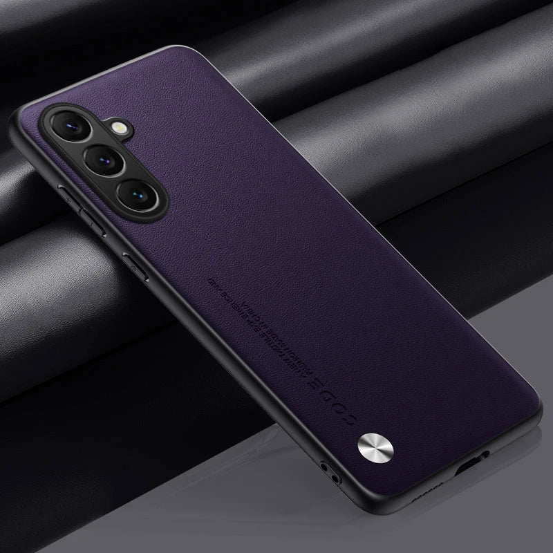 For Samsung S25 Edge S24 S23 S22 S21 S20 FE Plus Note 20 Ultra Plain PU Leather Silicone Protection Cover Shockproof Hard Bumper