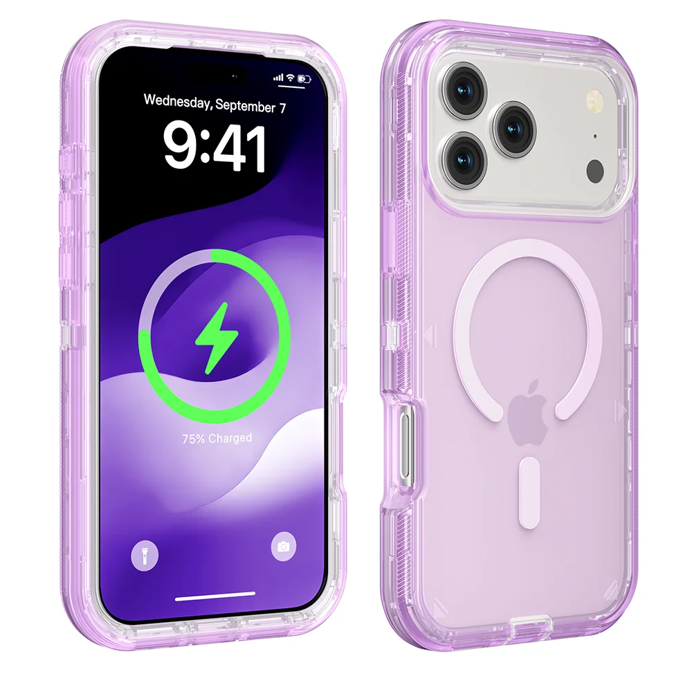 Rugged OTT Armor Magnetic Wireless Charging Clear Case for IPhone 17 Air 16 15 14 Plus 13 12 Pro Max Enhanced Shockproof Cover