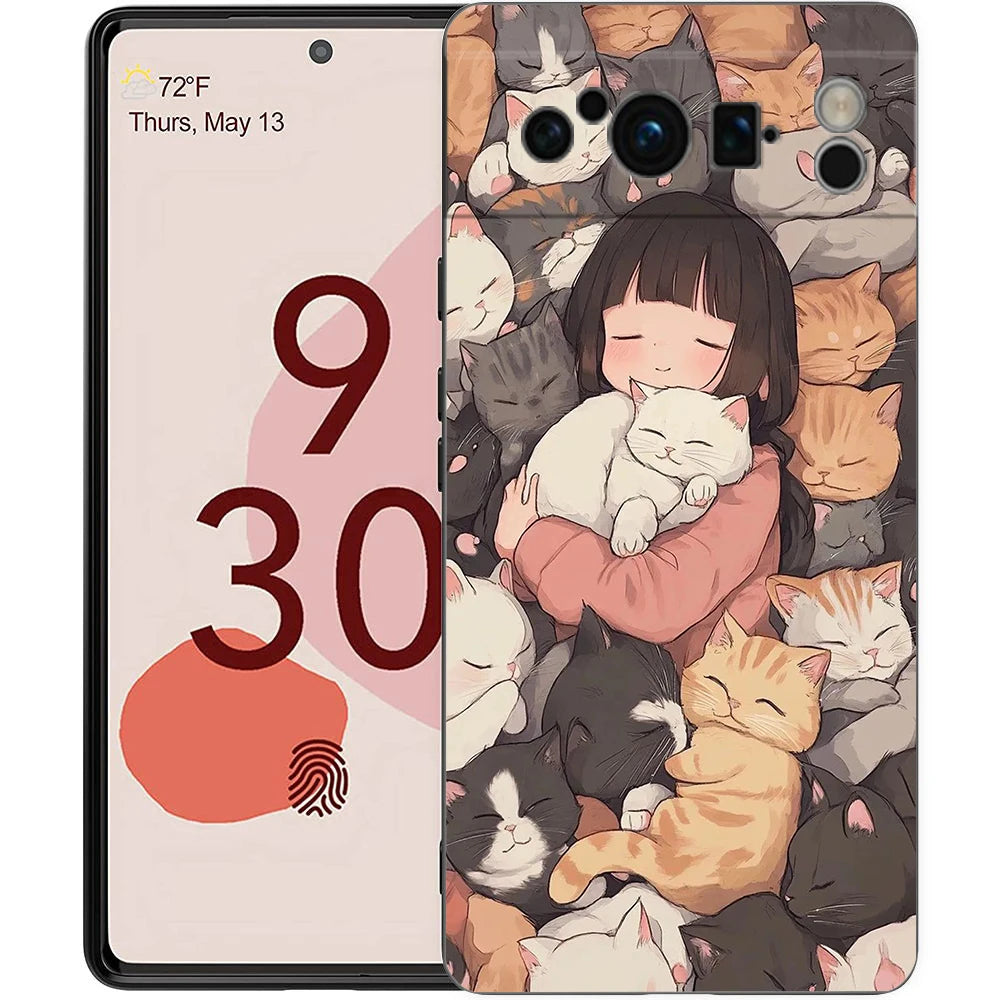 For Google Pixel 10 Pro Phone Case Pixel 9 Pro XL TPU Case Pixel 8 Pro 9A 8A 7A 7 6A 6 Pro Soft Cover Cute Cartoon Cat