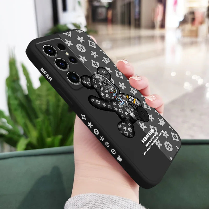 Printed Cute Bear Phone Case For Samsung Galaxy S25 S24 S23 S22 S21 S20 S10 S10E Ultra Plus FE Note 20 Ultra Plus Cover