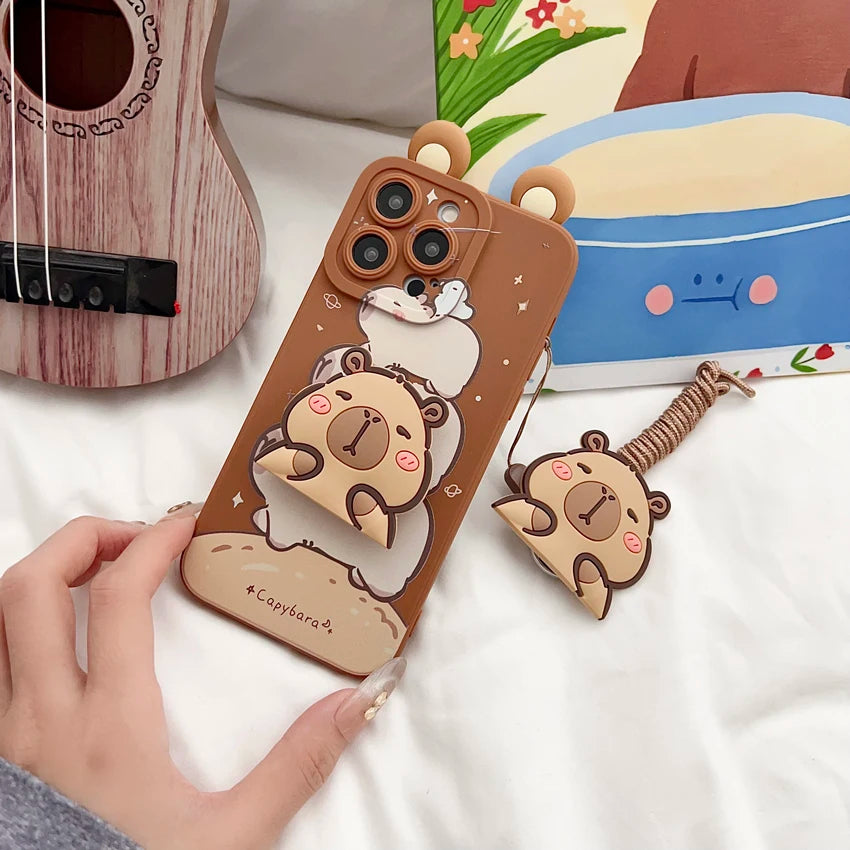For Samsung Galaxy S8 S9 S10 S20 S21 S22 S23 S24 S25 Plus Ultra FE Note 9 10 20 Ultra Plus Ears Capybara Case With Ornaments