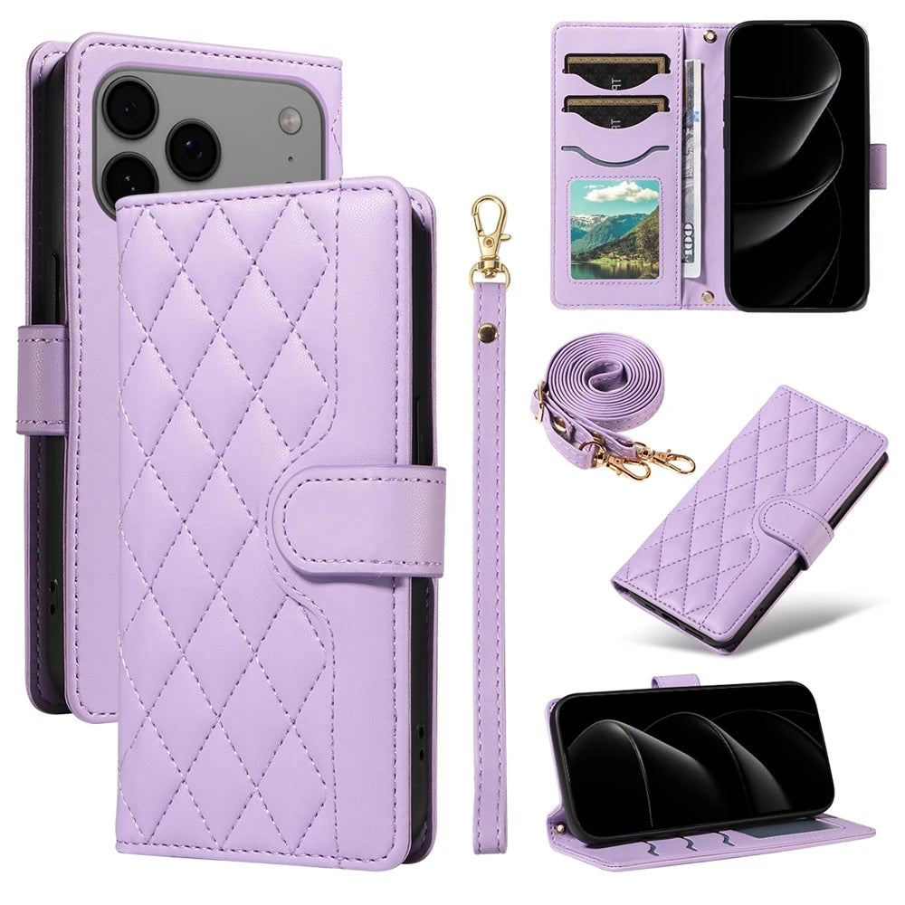 Lanyard Wallet Leather Magnetic Case For iPhone 17 17e 16e 16 15 14 13 12 11 Pro X XR XS Max 8 7 SE Plus Purse Phone Flip Cover