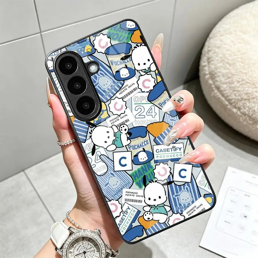 Phone Cover Glass Case for Samsung Galaxy S26 Ultra S25+ S23+ S23 FE S20 S21 S22 25 Edge 24 Plus S26+ S24+ Cute Sanrio Hello