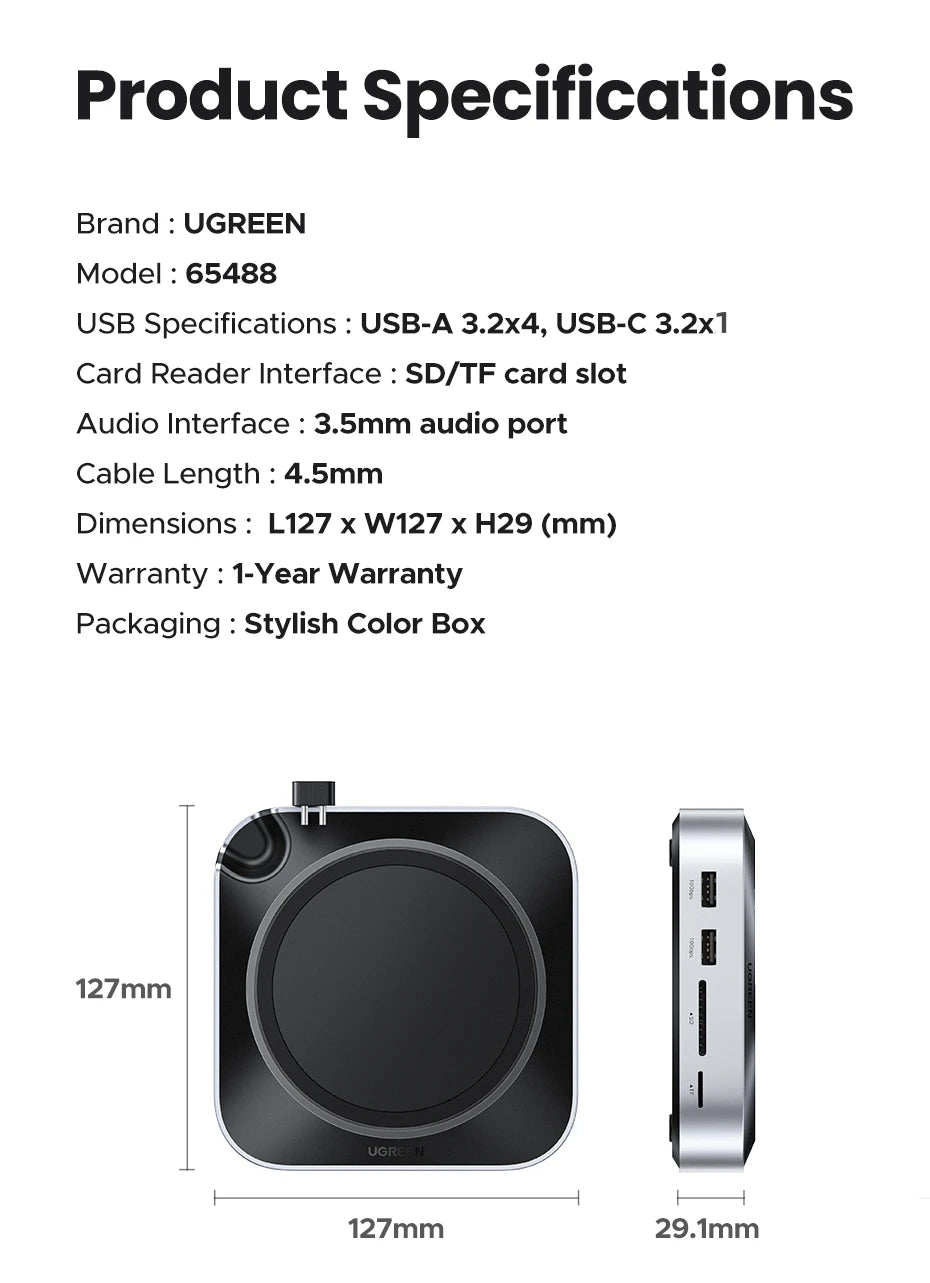 UGREEN Mac Mini Docking Station USB HUB Type-C to DP 4K240Hz M.2 NVMe SSD Slot 10Gbps SD&TF 3.5MM for Mac Mini M4/M5Pro/M6Stand