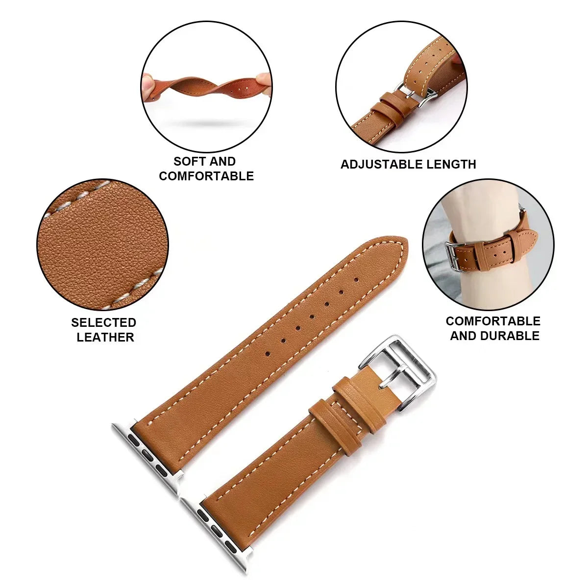 Genuine Leather Bracelet Strap For Apple Watch Band 45mm 49mm 41mm 44mm 42mm 46mm Leather Wristband iWatch Ultra 11 10 9 8 7 6 5