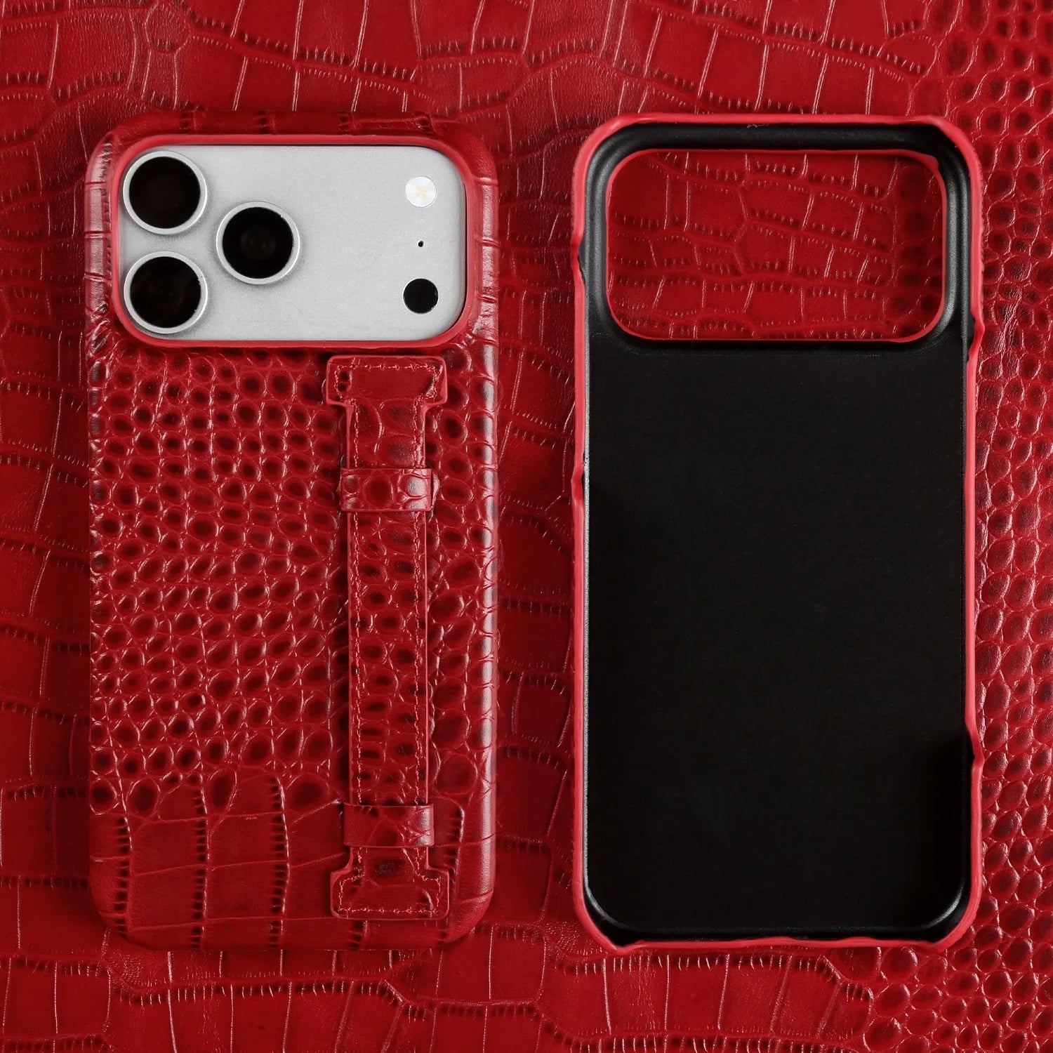 Luxury Genuine Leather Case With Wrist Strap Kickstand For iPhone 17 Pro Max 16 15 14 13 12 Crocodile Pattern Protective Funda