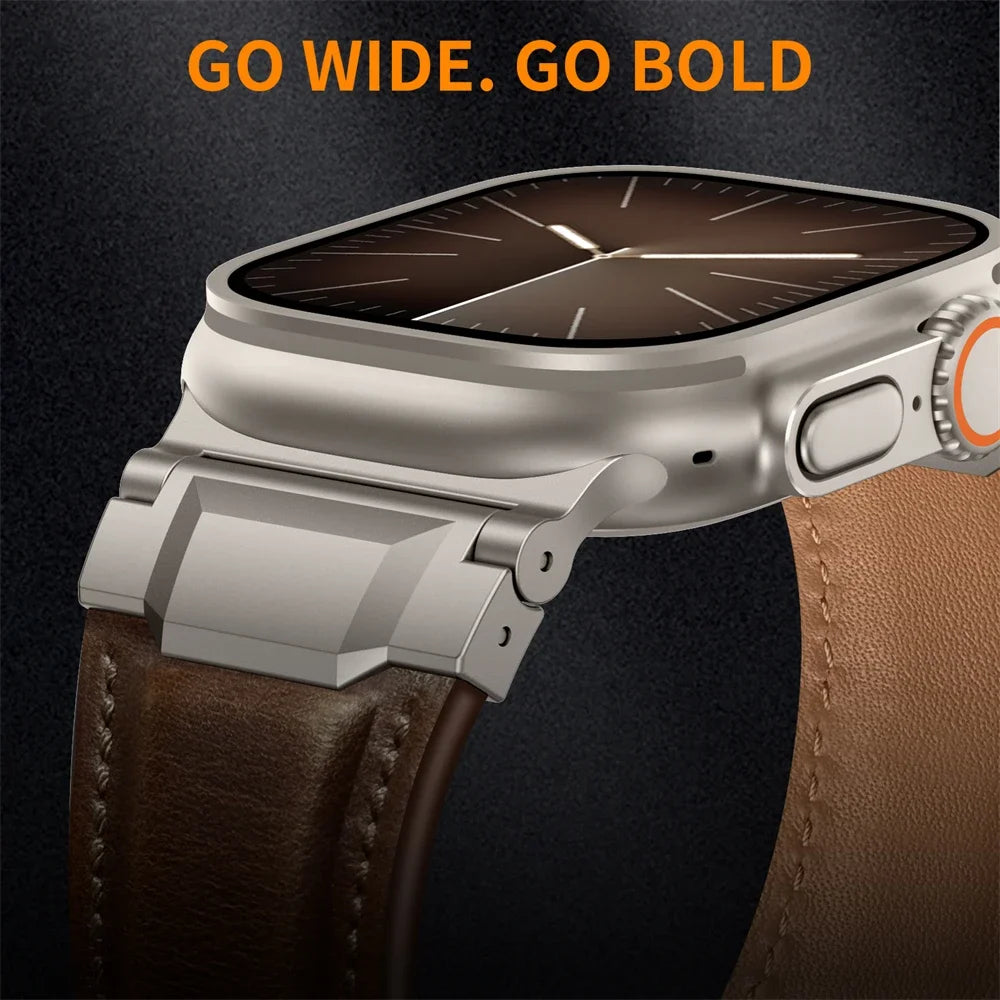Genuine Leather bands For Apple watch ultra 3 2 49mm 44mm 45mm 46mm NEW Mecha Design bracelet iWatch series 11 10 9 8 7 6 5 SE