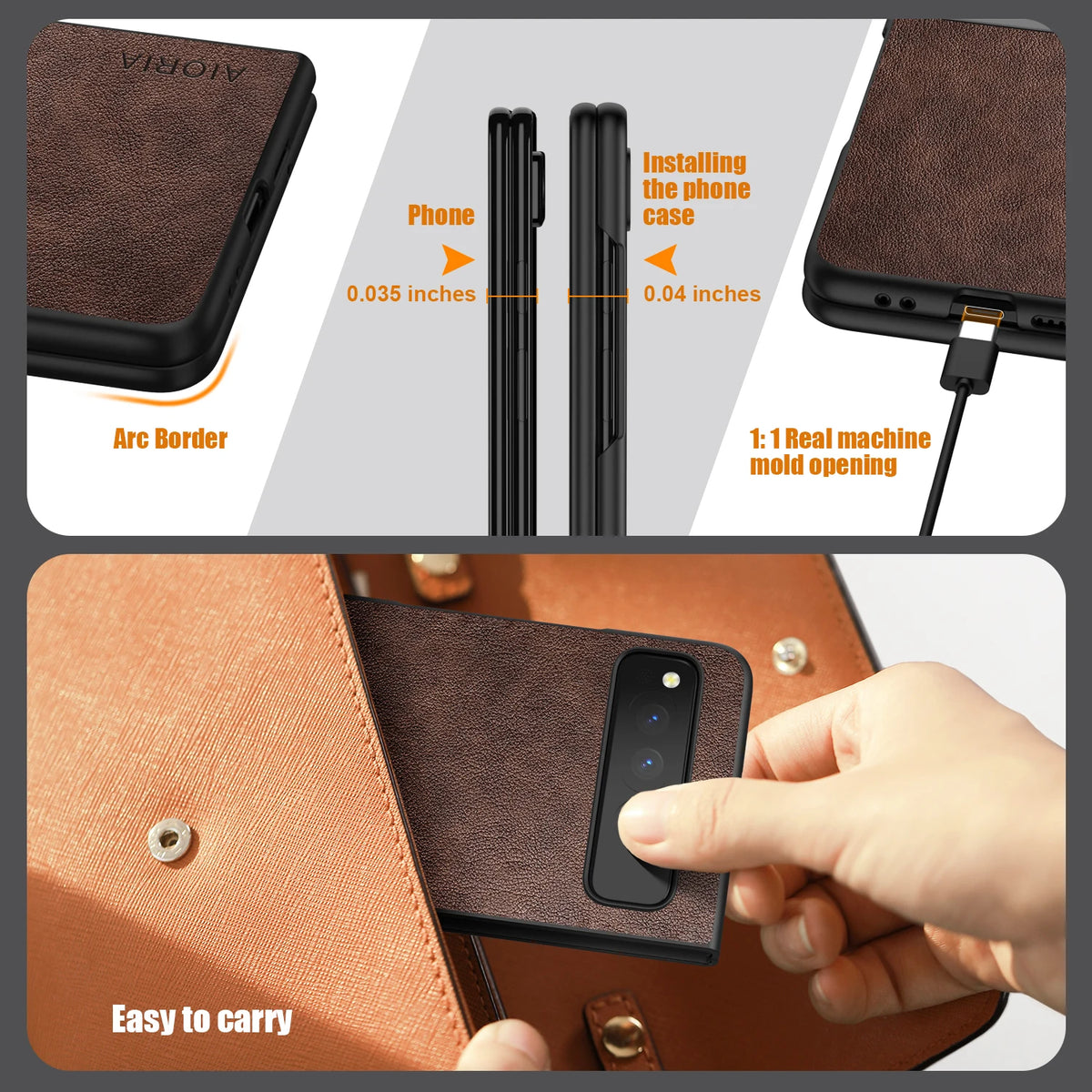 PU Leather Case for Google Pixel Fold 5G Simply Business Style Hard PC with PU 2in1 Material