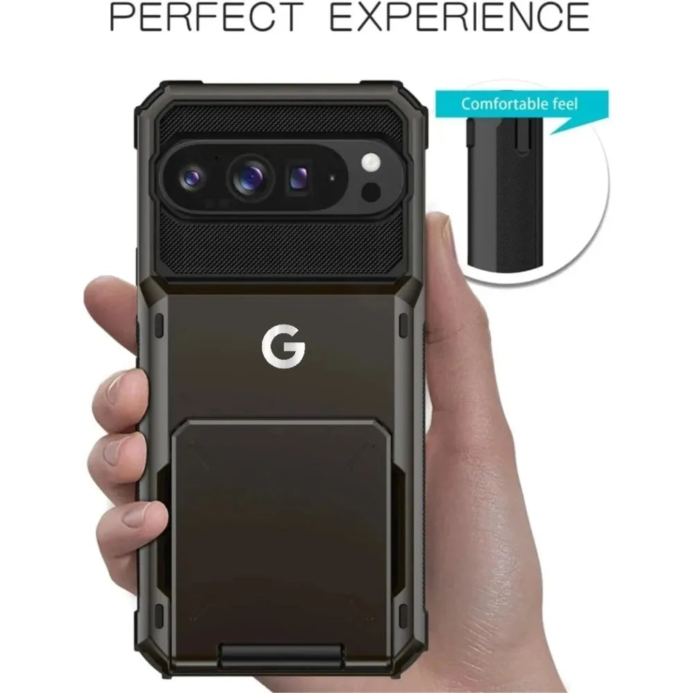 2in1 Heavy Duty Armor Card Holder OTT-BOX Hard Case For Google Pixel 10 9 Pro XL Hidden Flip Slot Defender Shcokproof Back Cover