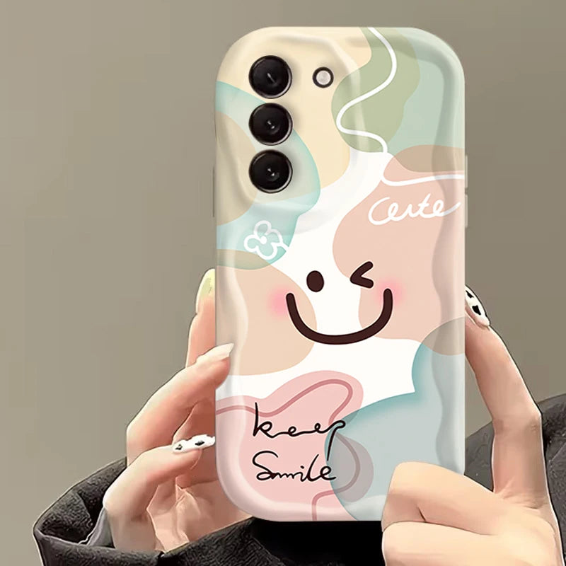 Minimalist Happy Smiley Face Design Soft Case for Samsung Galaxy S26 S24 S23 S25 Ultra Plus FE A17 A37 A57 A56 A36 A16 5G Cover