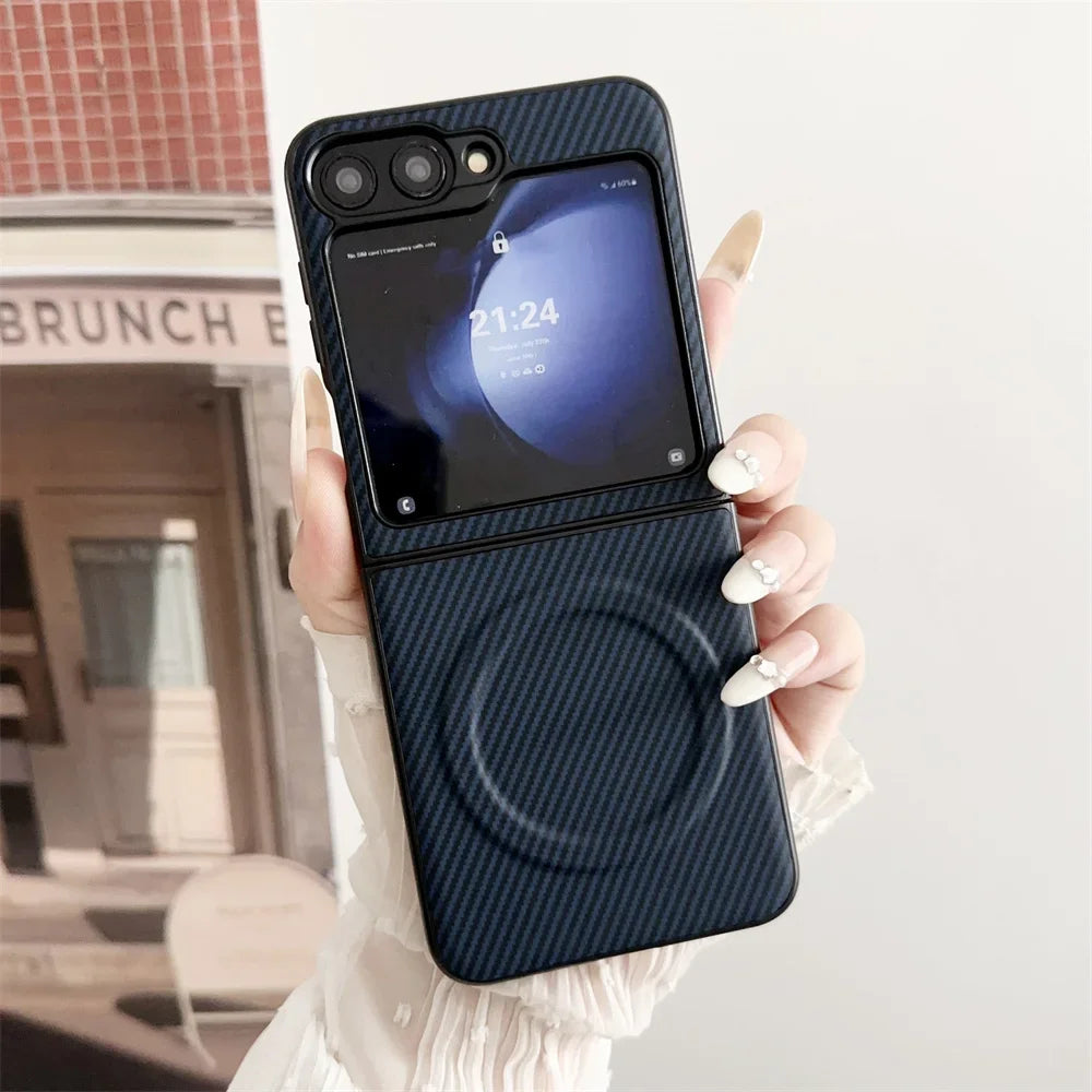 Carbon fiber Skin for Magsafe Case for Samsung Galaxy Z Flip 7 3 4 5 Flip6 Flip5 Flip 8 6 Magnetic Wireless Charging thin Cover