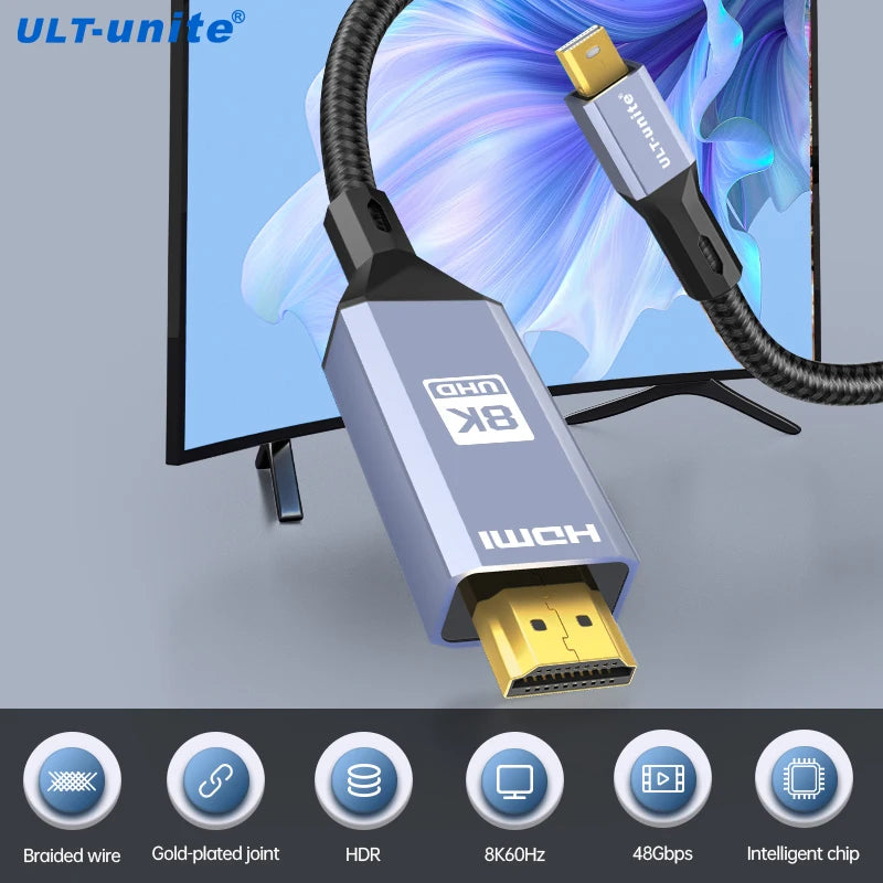 8K60Hz Mini DisplayPort to HDMI Cable 6.6FT Mini DP to HDMI Cord 4K120Hz 2K165Hz for Thunderbolt 2 iMac Surface Pro/Dock Monitor