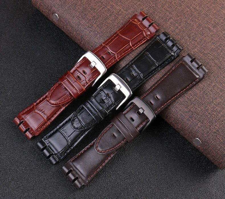 For SWATCH Bracelet YOS440 449 401G 447 448 23mm Genuine Leather + Silicone Watchband Men Black brown Steel Clasp Watch Strap