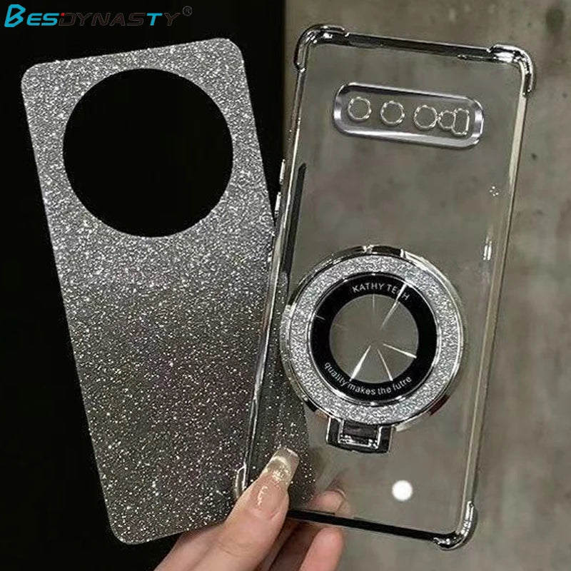 For Google Pixel 10 9 9A 9 10 Pro XL 10A 7 7A 8 8A Glitter Plating Bracket For Magsafe Case Magnetic Gyro Holder Stand Cover