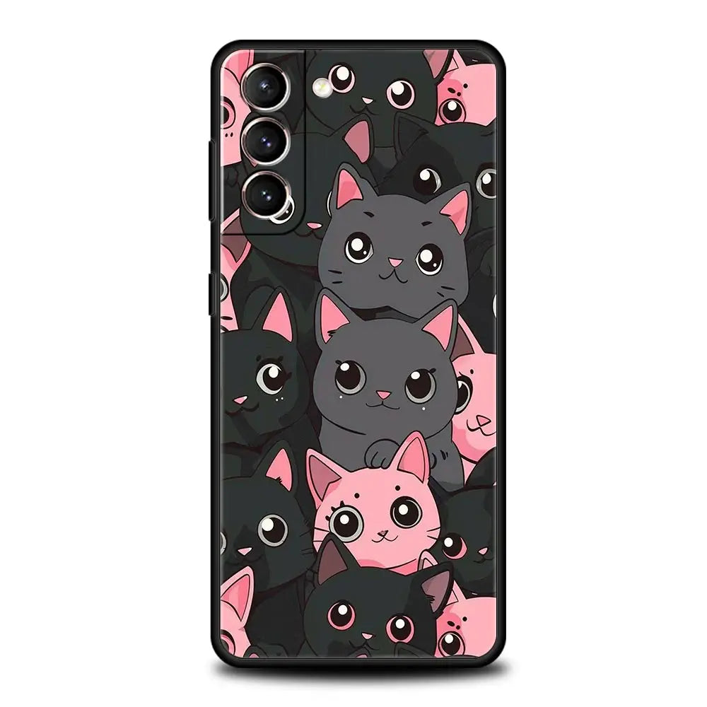 Cute Cat Phone Case For Samsung Galaxy S24 S23 S22 S20 Ultra S21 FE 5G S10 S9 Plus S10E S8 Soft Silicone Cover