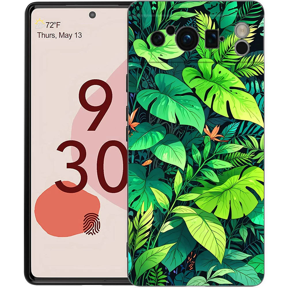 Leaves Monstera Green Phone Case For Google Pixel 10 9 8 7 6 Pro XL 9A 8A 6A 7A 5G Soft Shockproof TPU Black Cover