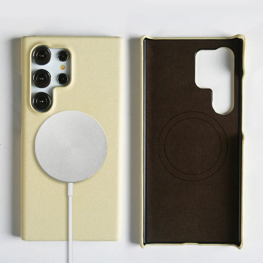 Handmade Premium Genuine Leather Magnetic Case For Samsung Galaxy S25 Ultra Case S24FE S23 S22 S21 S20 Note20Ultra Magsafe Cover