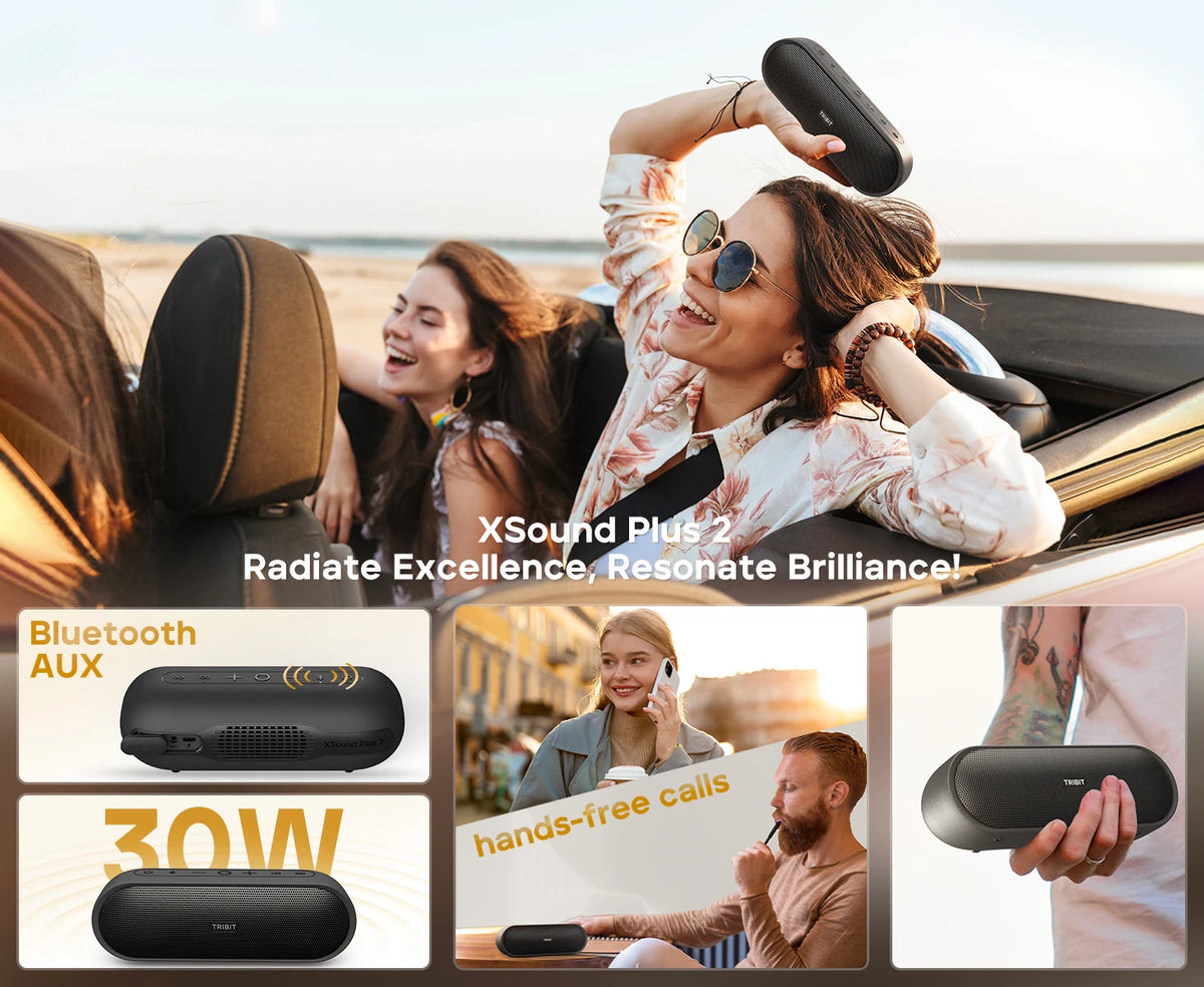Tribit XSound Plus 2 Portable Wireless Speaker, 30W XBass, IPX7, 24-Hour Playtime, Stereo Sound, Built-in Mic for Camping Travel