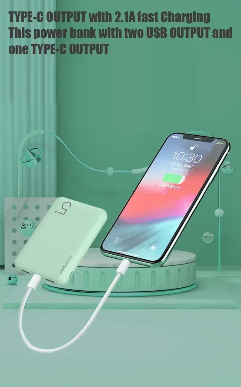 5000mAh Portable Ultra-thin Power Bank with Double USB TYPE C OUTPUT Fast Charging Poverbank for IPhone 14 13 12 8 Xiaomi Huawei