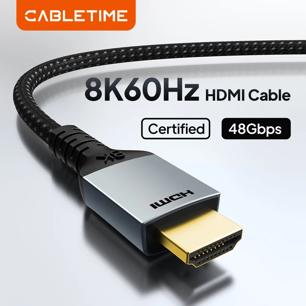 CABLETIME HDMI 2.1 Cable 8K/60Hz 4K/144Hz 48Gbps Ultra-Slim Coaxial HDMI Video Cable for PS4 Macbook Air HDTVs 8K HDMI