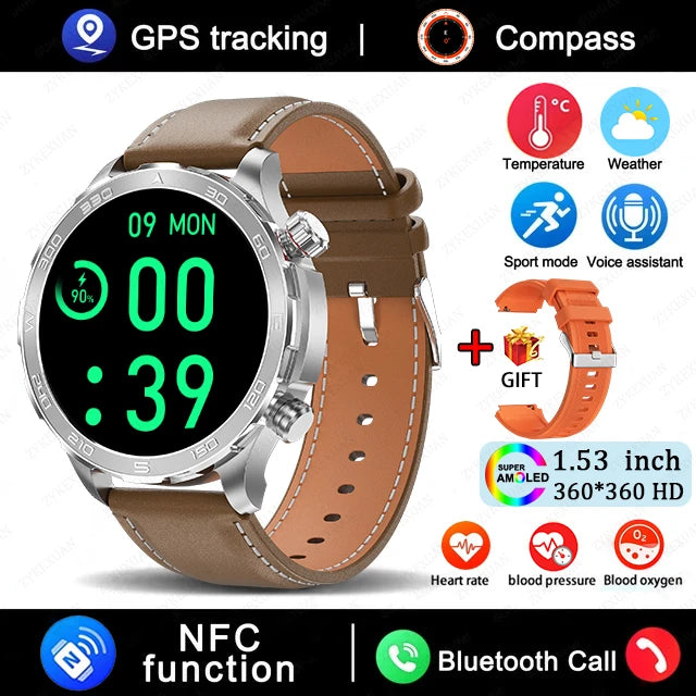 New GPS Track Smart Watch Men AMOLED HD Screen Outdoor Sports Fitness Heart Rate NFC IP68 Waterproof Bluetooth Call Smart Watch