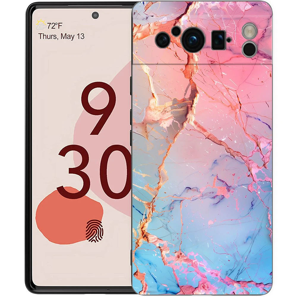 Marble Phone Case For Google pixel 9 8 7 6 Pro 8A 6A 7A 5G Silicone Shockproof Black Cover Fundas