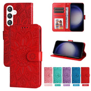 Magnetic Leather Wallet Flip Case for Samsung Galaxy S26 S25 Edge S24 S23 S22 S21 S20 S10 S10e S9 S8 Plus FE A07 Cover Sunflower