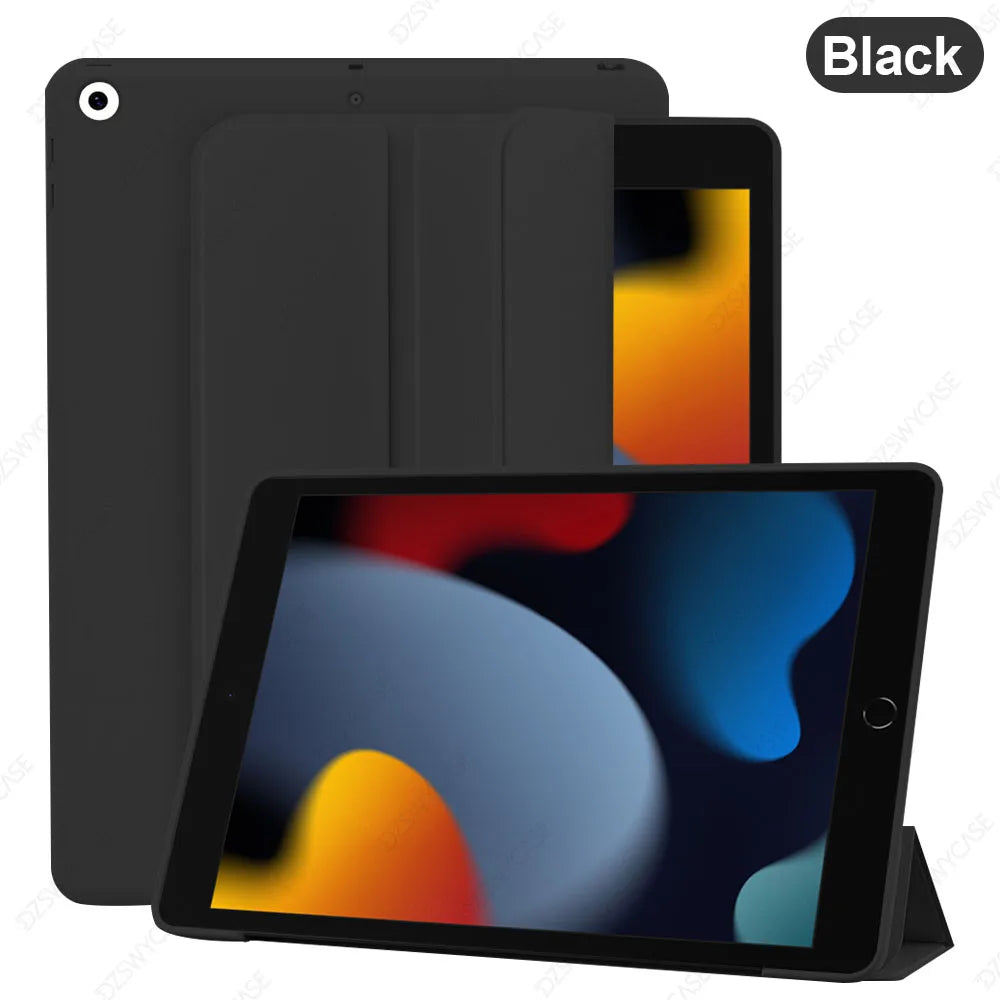 Silicone Case For iPad 9/8/7th Gen 10.2-inch, Lightweight Smart Trifold Stand Cover, Shockproof Soft TPU Back, Auto Sleep/Wake