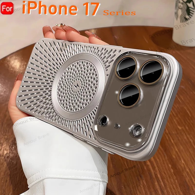 Magnetic Heat Dissipation For Magsafe Slim Case For iPhone 17 12 15 14 13 17 Pro Max 16Plus Wireless Charger Titanium Lens Cover