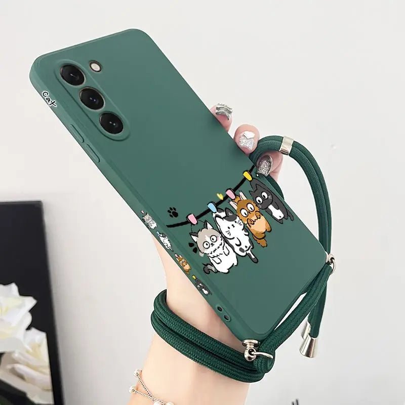 S23 Four Little Cat Lanyard Silicone Phone Case For Samsung S23 S24 S23FE S24Plus S23Ultra S22 S23Plus S22Plus S20 S21FE Cover