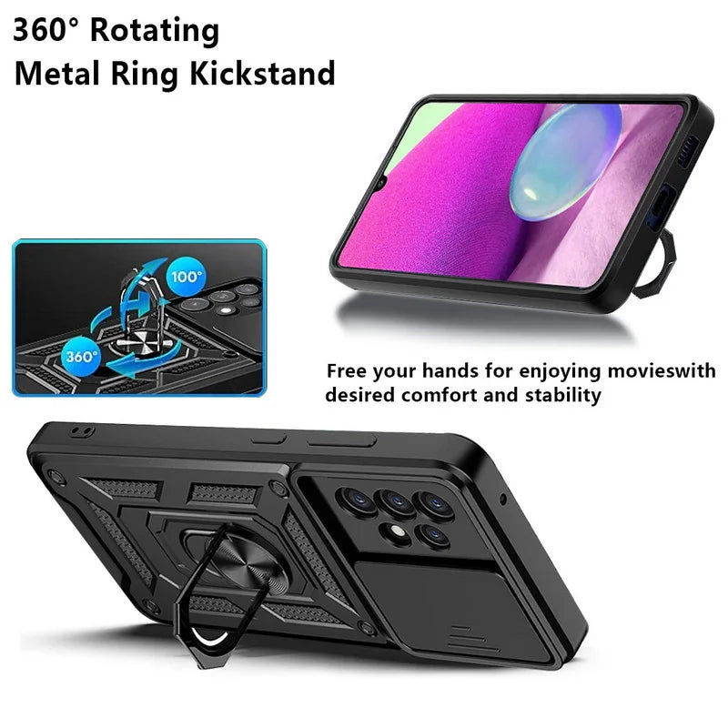 Slide Camera Lens Armor Case For Samsung Galaxy S24 S23 S22 Ultra S21 S20 FE Plus A51 A71 A53 A54 A34 Magnetic Ring Stand Cover