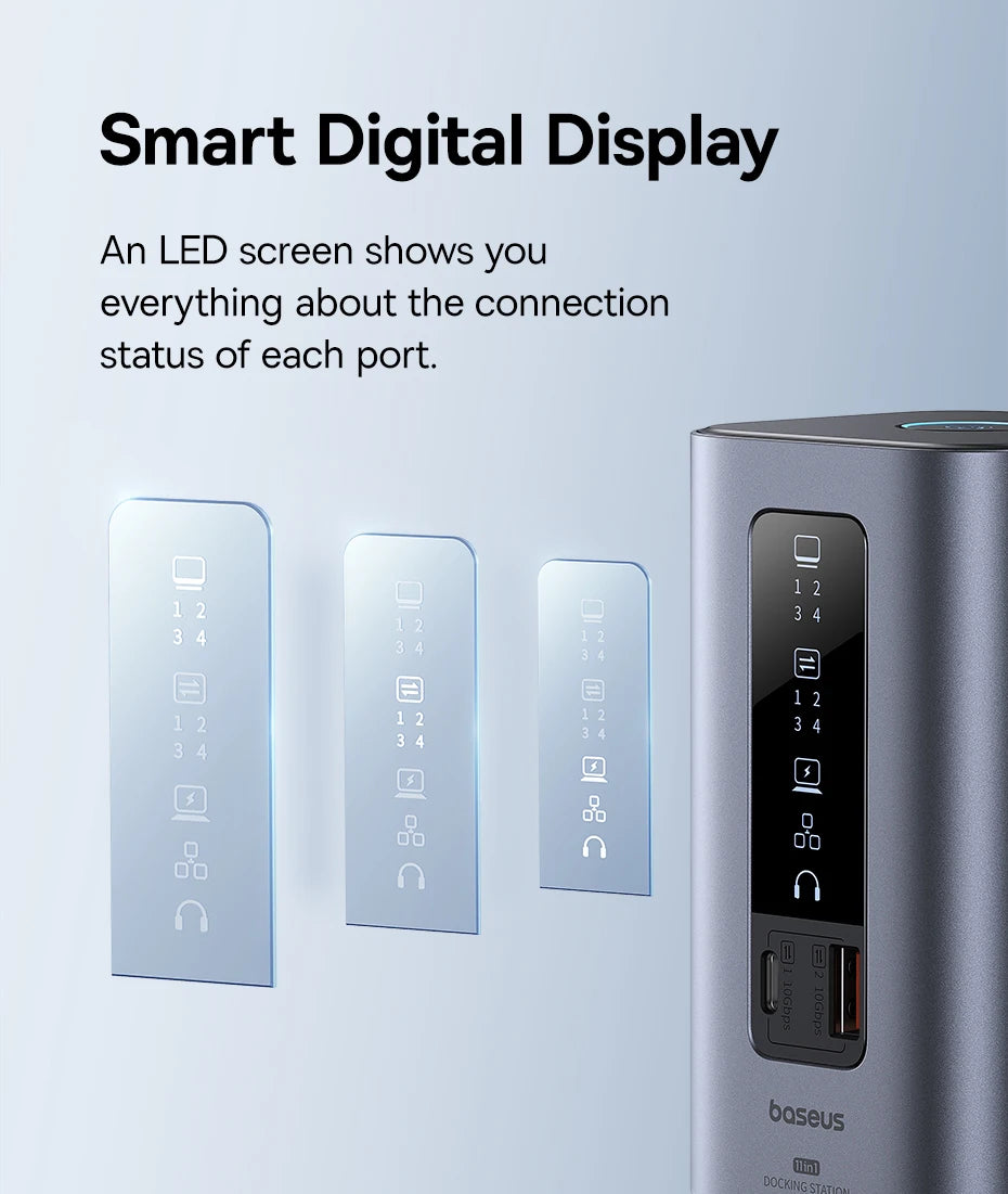 Baseus USB C Hub to DP 4K@60Hz HDMI DisplayPort 11-IN-1 Docking Station Triple Display RJ45 PD 100W For Window Mac USB 3.1 HUB