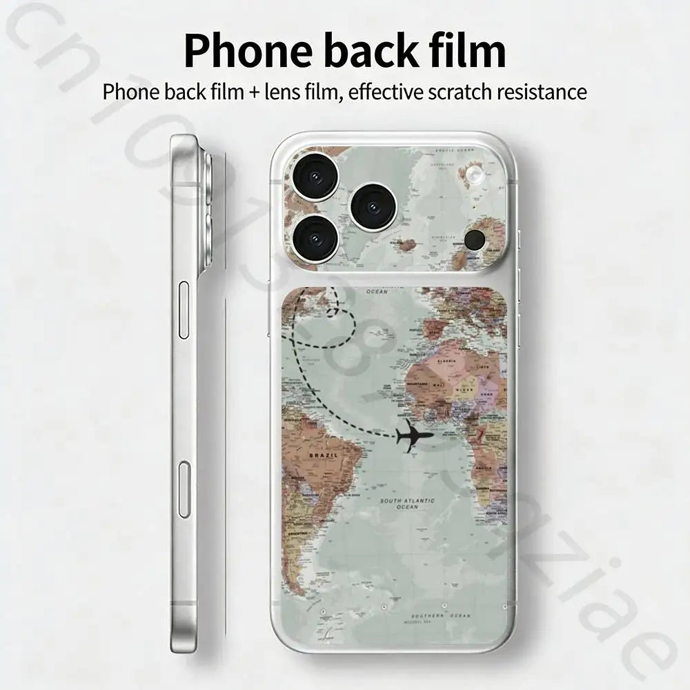 Airplane Map   For iPhone 17 pro Max /17 pro Full Cover Decal Skin Wrap 3D Colorful Rear Protective Sticker Film