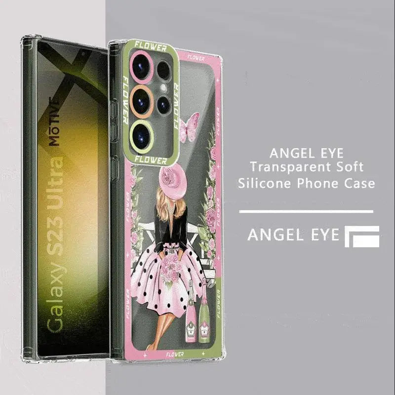 Butterfly Girl Flower Case for Samsung Galaxy S24 Ultra S20 FE S21 S22 Plus S23 Ultra 5G S23 FE Note 20 Ultra Transparent Soft