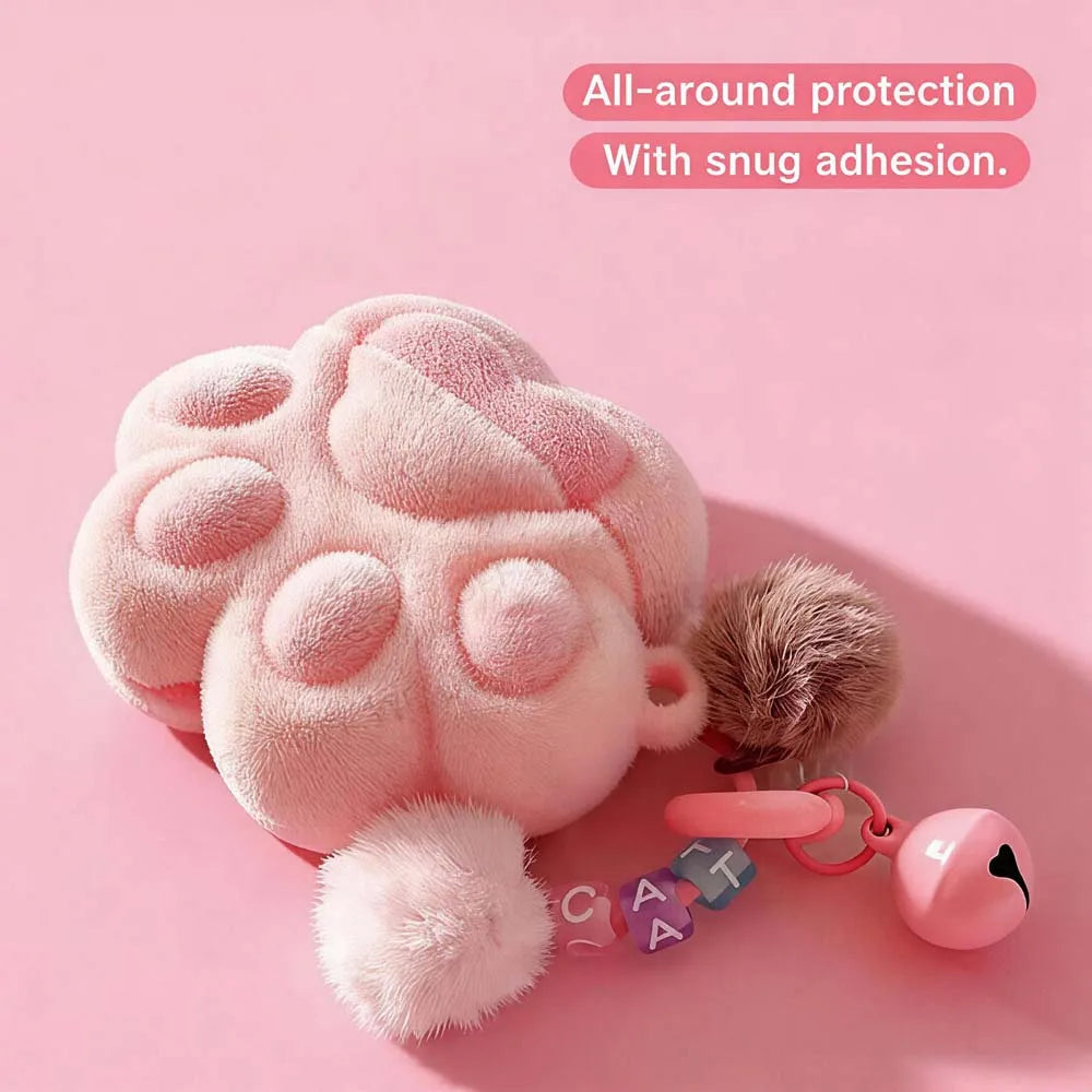 Pink Cat Paw Plush For AirPods Case Cute Furry Soft Protective Cover for AirPods Pro 2 Pro 3 AirPods 4 Kawaii Earbuds Case