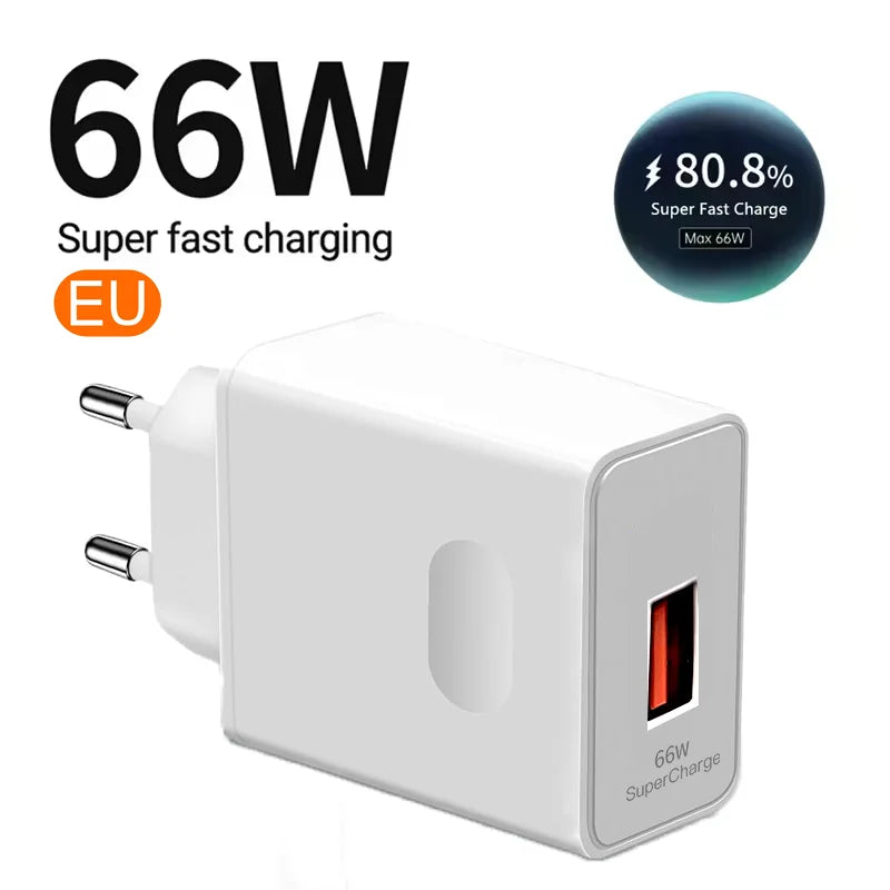 USB Fast Charger 66W Fast Charging QC3.0 EU/US Plug Wall Adapter 6A USB To Type C Cable For Huawei Mate 50 60 Nova 10 Honor 100