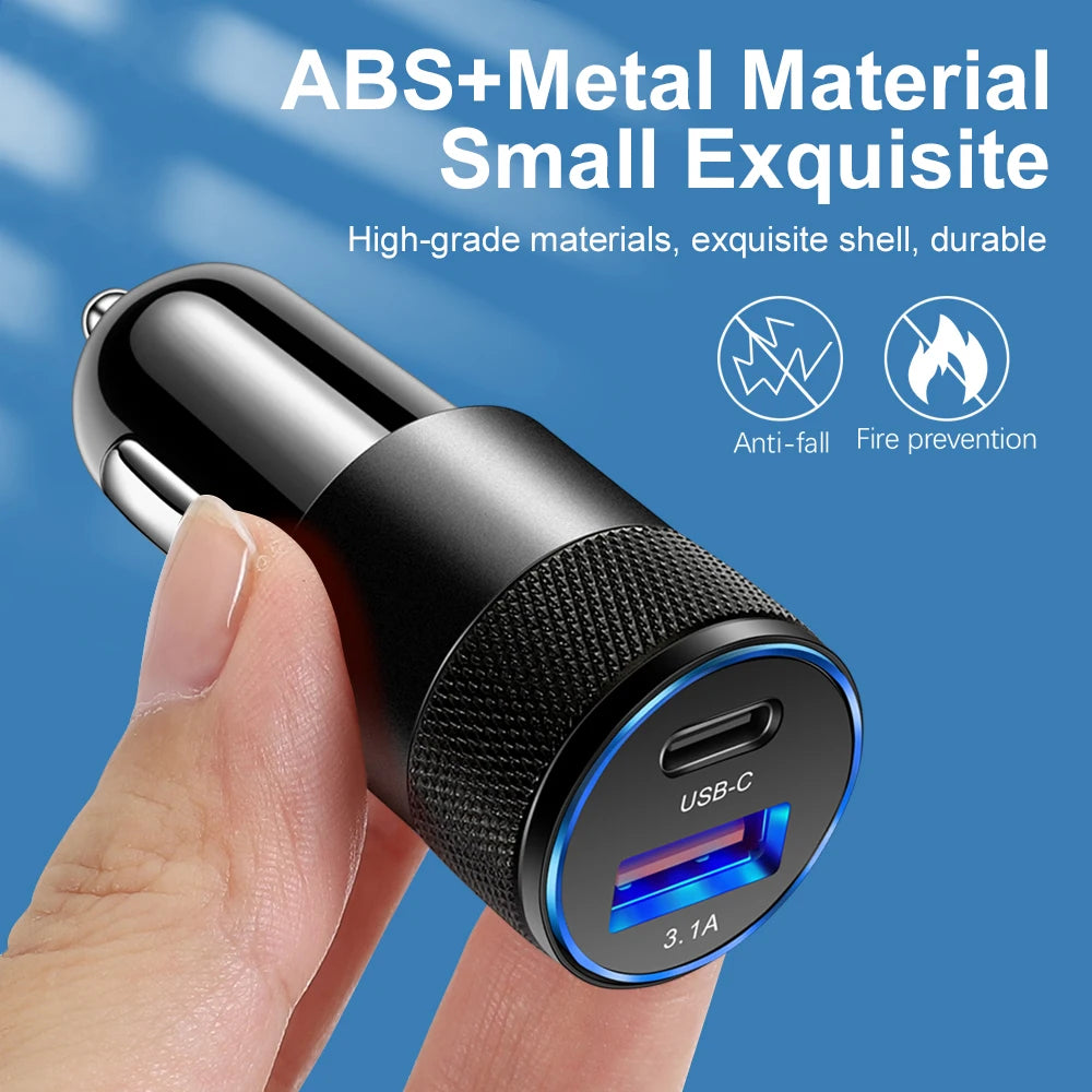 66W 3.1A USB Car Charger Type C Fast Charging Adapter For Xiaomi Huawei iPhone PD Charger Car Adapter Socket Cigarette Lighter